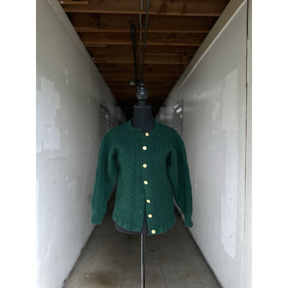 Blarney Wool Cable-Knit Button Front Crew Neck Cardigan Sweater Women’s 2 Green